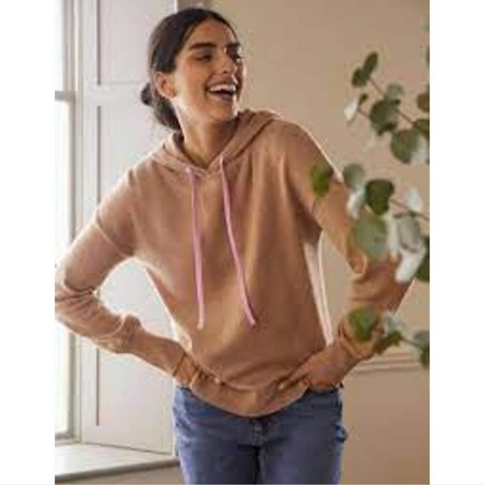 Boden Knitted Relaxed Hoodie Camel Melange Rainbow Stripe Soft Wool Women 8